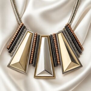 Erica Lyons Women Geometric Statement Necklace Gold Silver Mixed Metal Bold 20"